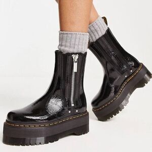 Dr. Martens Womens Boots Black Patent Leather Platform Chelsea Size 8 US